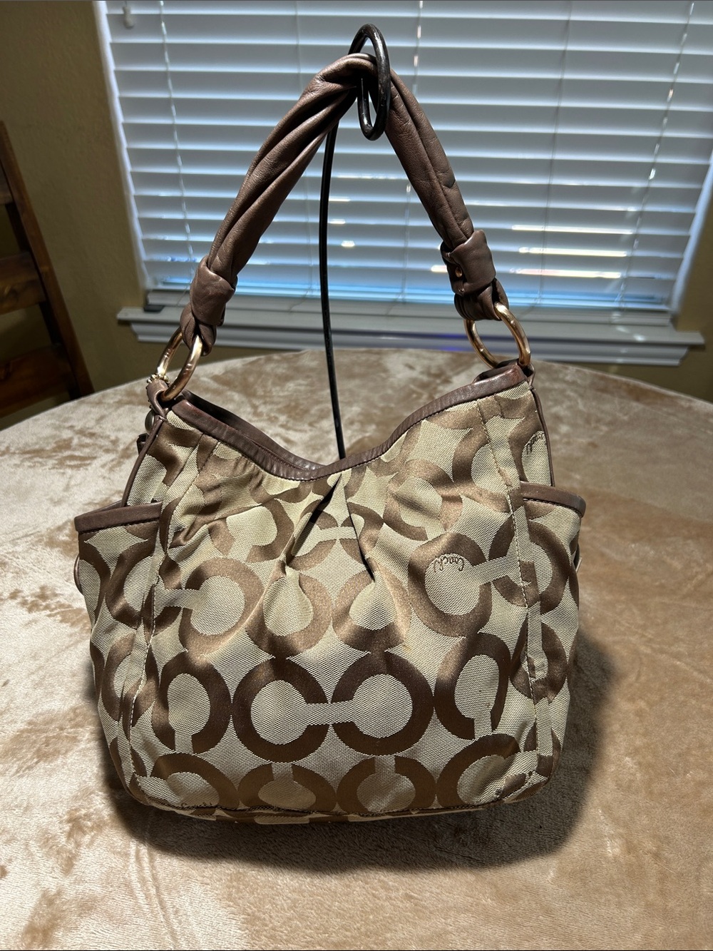 Coach Brown and Khaki Signature Canvas Shoulder Bag